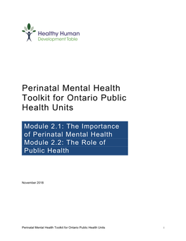 Perinatal Mental Health Toolkit for Ontario Public Health Units