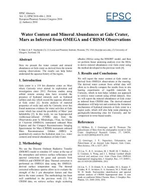 Water Content and Mineral Abundances at Gale Crater, Mars As Inferred from OMEGA and CRISM Observations