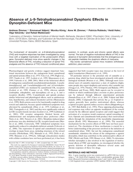 9-Tetrahydrocannabinol Dysphoric Effects in Dynorphin-Deficient Mice