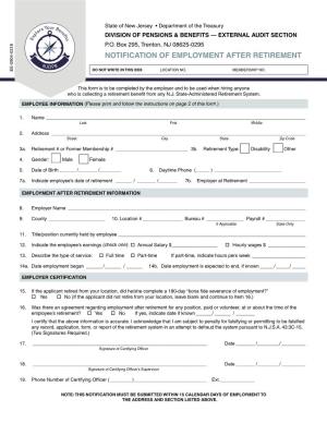 PENSION FORM 6: Notification of Employment After Retirement