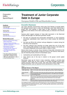 Treatment of Junior Corporate Debt in Europe April 2011 2 Corporates