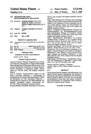 United States Patent (19) 11 Patent Number: 4,722,938 Sunshine Et Al