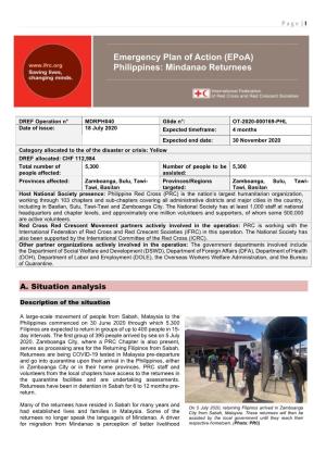 Emergency Plan of Action (Epoa) Philippines: Mindanao Returnees