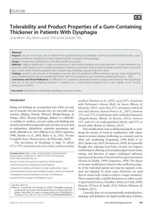 Tolerability and Product Properties of a Gum-Containing Thickener in Patients with Dysphagia Linda Killeen1,Bsc,Mirianlansink2, Phd & Dea Schröder3,Bsc