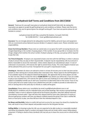 Lanhydrock Golf Terms and Conditions from 2017/2018