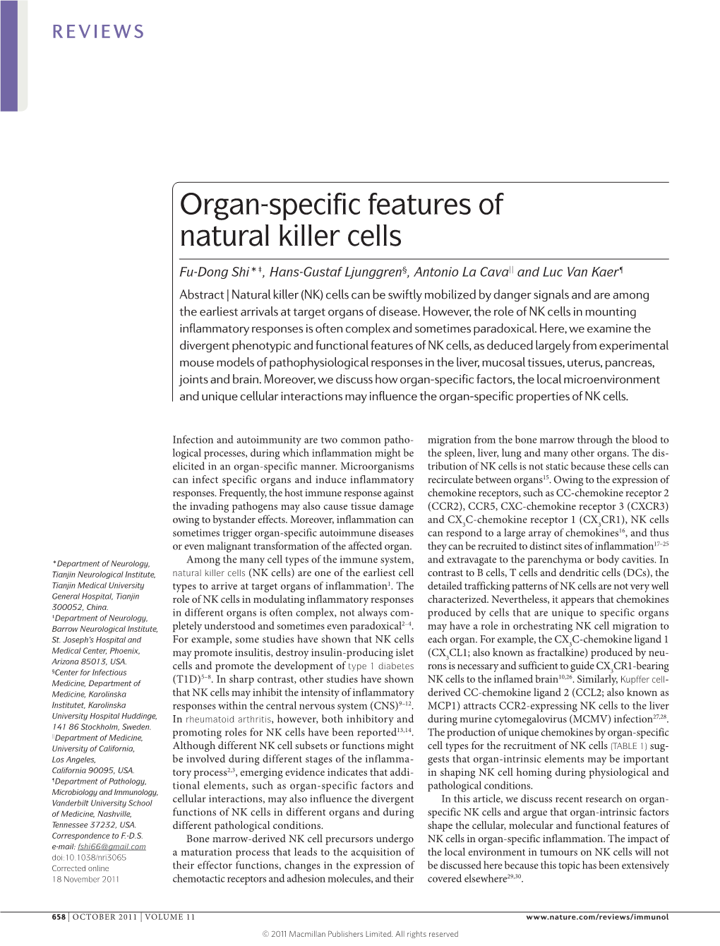 Organ-Specific Features of Natural Killer Cells