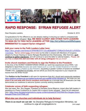 Response to Syrian Refugees! Now, WE NEED CLERGY and OTHER FAITH LEADERS to SIGN on to THIS FAITH LEADERS LETTER