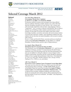Selected Coverage March 2012