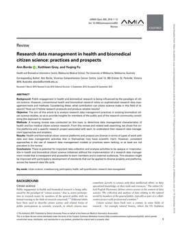 Research Data Management in Health and Biomedical Citizen Science: Practices and Prospects