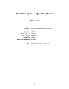 MATH7502 Topic 6 - Graphs and Networks