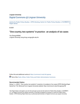 One Country, Two Systems" in Practice : an Analysis of Six Cases