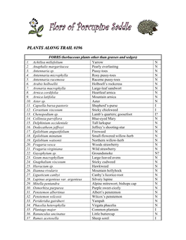 Porcupine Saddle Plant List