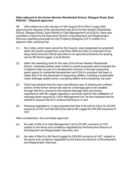 Sites Adjacent to the Former Nerston Residential School, Glasgow Road, East Kilbride – Disposal Approved