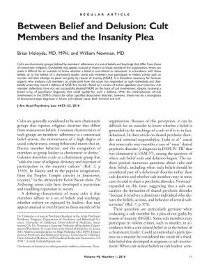 Between Belief and Delusion: Cult Members and the Insanity Plea