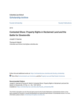 Property Rights in Reclaimed Land and the Battle for Streeterville
