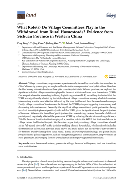 What Role(S) Do Village Committees Play in the Withdrawal from Rural Homesteads? Evidence from Sichuan Province in Western China