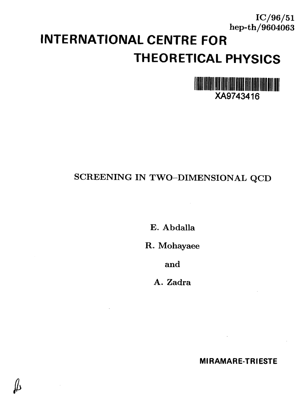 Screening in Two-Dimensional Qcd