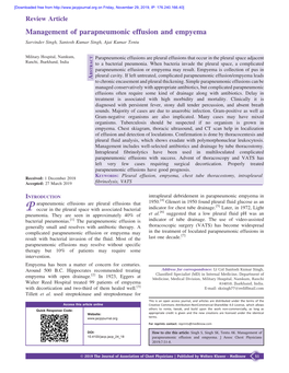 Management of Parapneumonic Effusion and Empyema Sarvinder Singh, Santosh Kumar Singh, Ajai Kumar Tentu