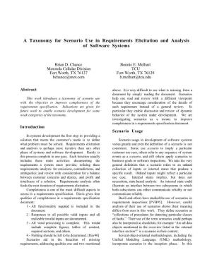A Taxonomy for Scenario Use in Requirements Elicitation and Analysis of Software Systems