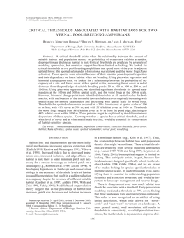 Critical Thresholds Associated with Habitat Loss for Two Vernal Pool-Breeding Amphibians