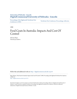 Feral Goats in Australia: Impacts and Cost of Control Sylvana Maas University of Canberra