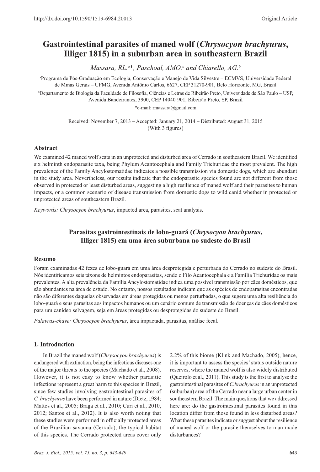 Gastrointestinal Parasites of Maned Wolf