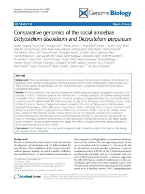 Comparative Genomics of the Social Amoebae Dictyostelium Discoideum