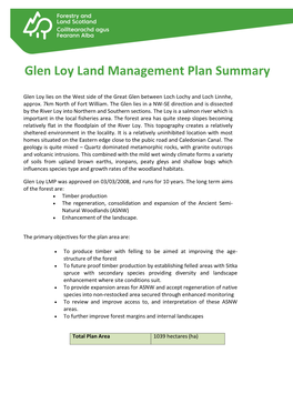 Glen Loy Land Management Plan Summary
