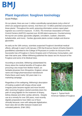 Plant Ingestion: Foxglove Toxinology Scott Phillips