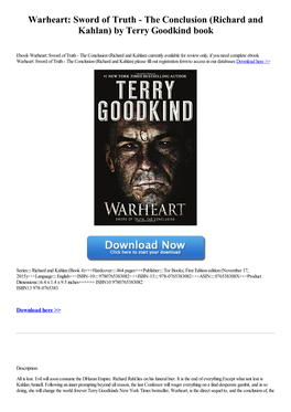 Warheart: Sword of Truth - the Conclusion (Richard and Kahlan) by Terry Goodkind Book