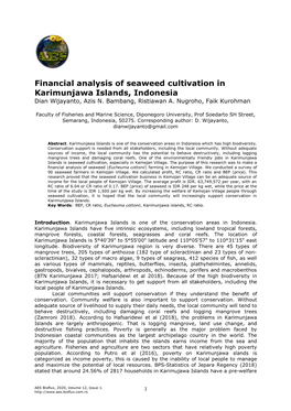 Financial Analysis of Seaweed Cultivation in Karimunjawa Islands, Indonesia Dian Wijayanto, Azis N