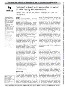 Findings of Perinatal Ocular Examination Performed on 3573