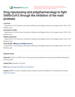 Drug Repurposing and Polypharmacology to Fight SARS-Cov-2 Through Inhibition of the Main Protease