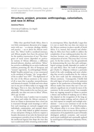 Anthropology, Colonialism, and Race in Africa