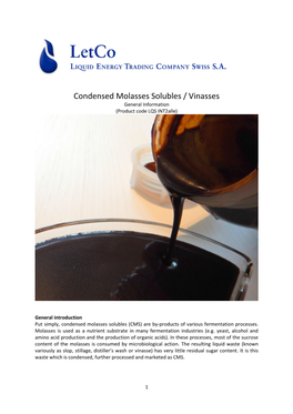 Condensed Molasses Solubles / Vinasses General Information (Product Code LQS Int2alle)