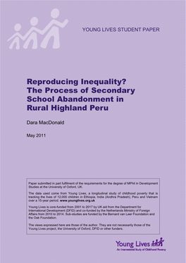 Reproducing Inequality? the Process of Secondary School Abandonment in Rural Highland Peru