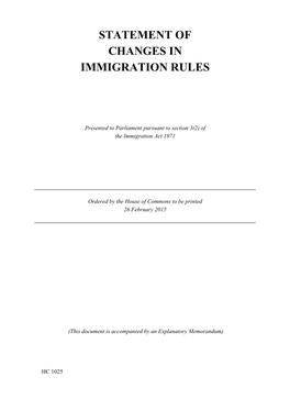 Statement of Changes in Immigration Rules Hc 1025
