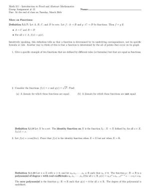 Math 311 - Introduction to Proof and Abstract Mathematics Group Assignment # 15 Name: Due: at the End of Class on Tuesday, March 26Th