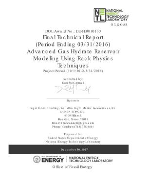 Advanced Gas Hydrate Reservoir Modeling Using Rock Physics Techniques Project Period (10/1/2012-3/31/2016)