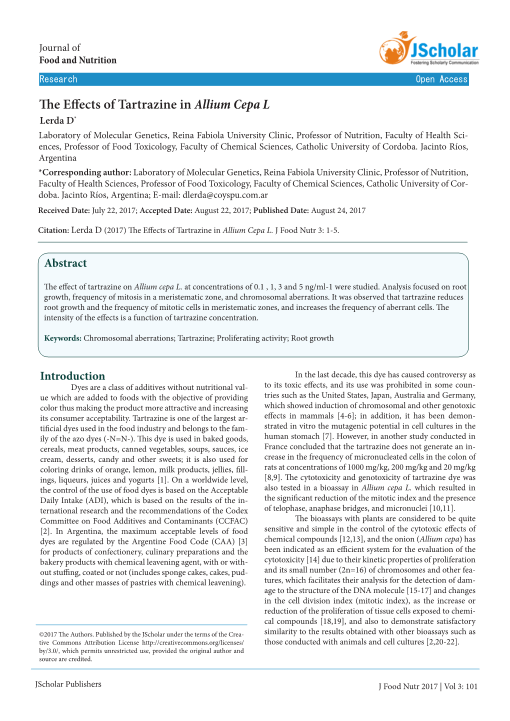 The Effects of Tartrazine in Allium Cepa L