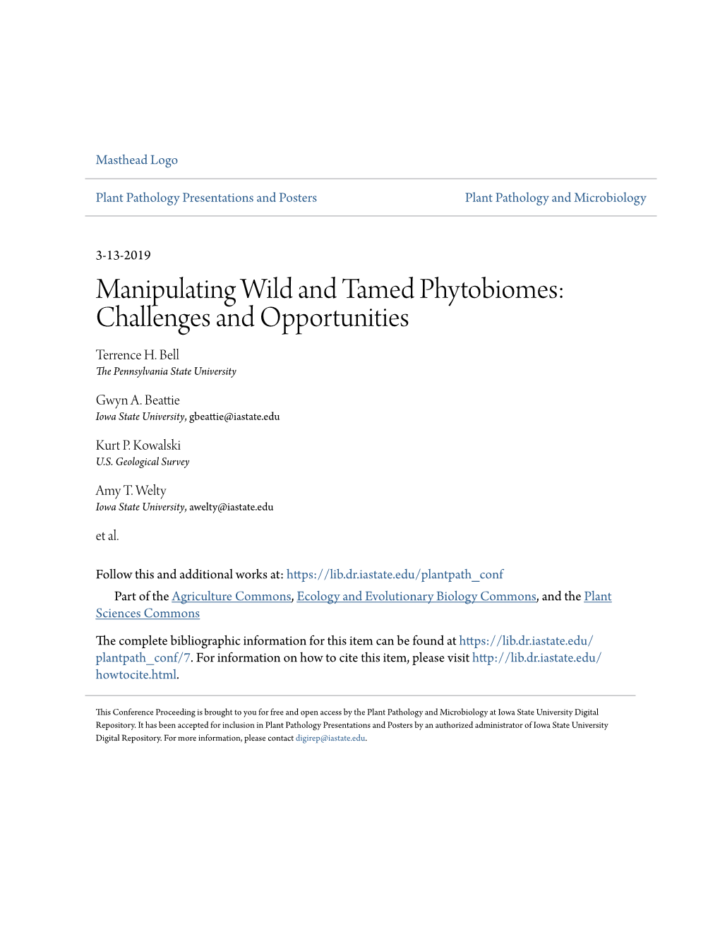 Manipulating Wild and Tamed Phytobiomes: Challenges and Opportunities Terrence H