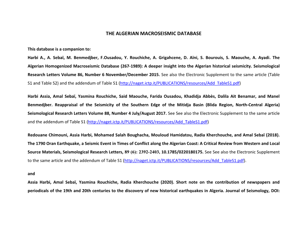 AMD and Related Files (Earthquake Catalogue and Original Information on Each Seismic Event)