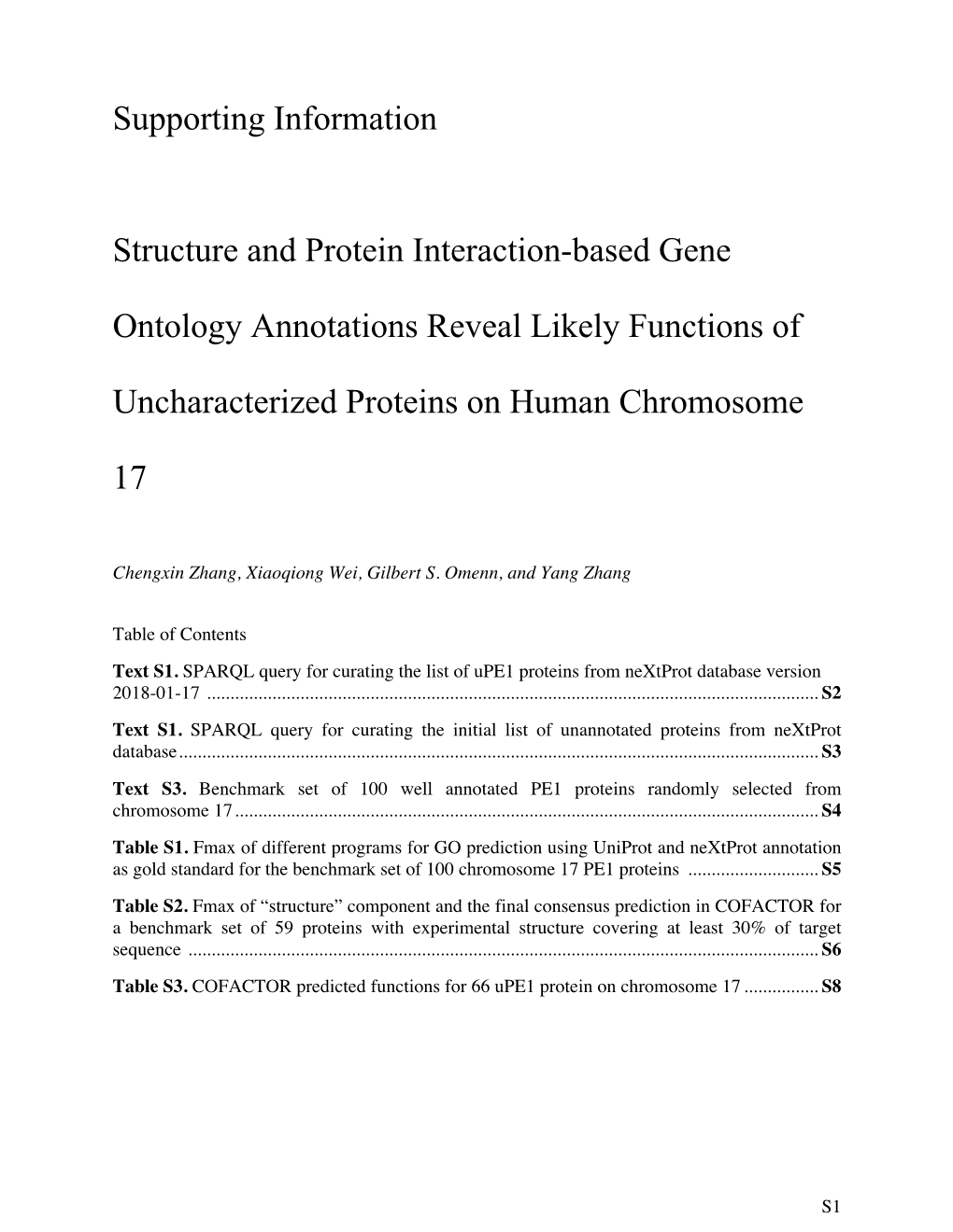 Supporting Information Structure and Protein Interaction-Based Gene