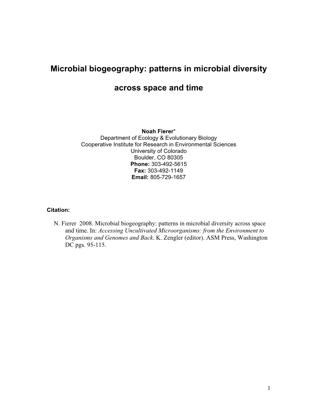 Microbial Biogeography: Patterns in Microbial Diversity