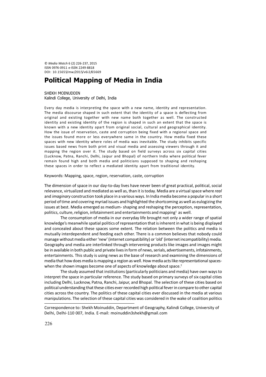 Political Mapping of Media in India