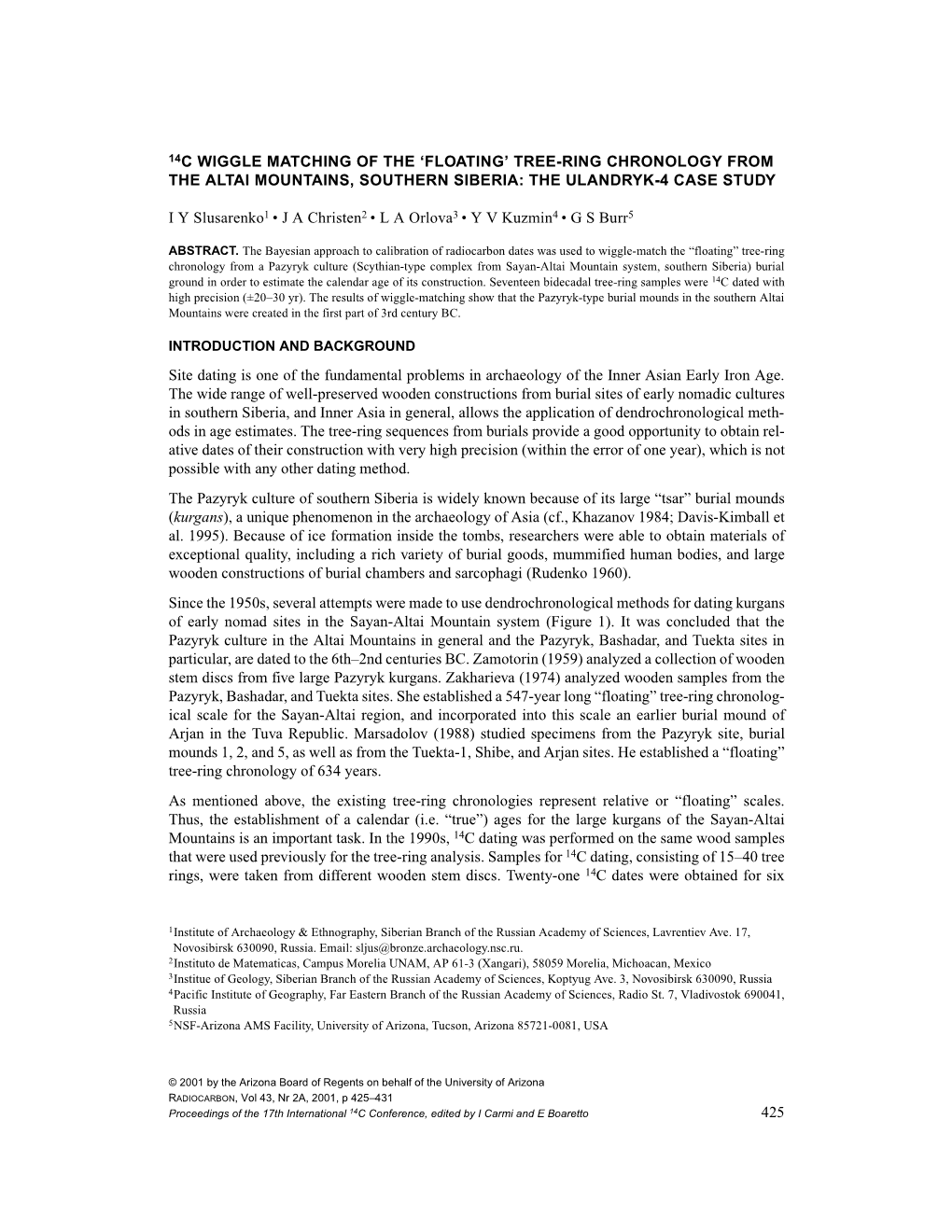 Tree-Ring Chronology from the Altai Mountains, Southern Siberia: the Ulandryk-4 Case Study