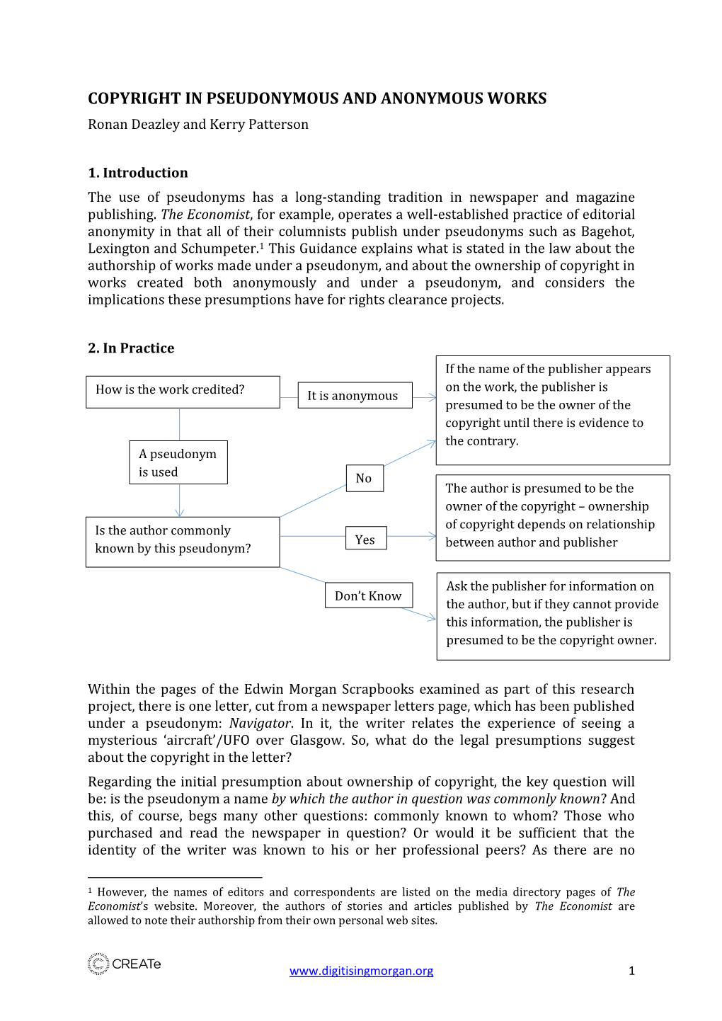 COPYRIGHT in PSEUDONYMOUS and ANONYMOUS WORKS Ronan Deazley and Kerry Patterson