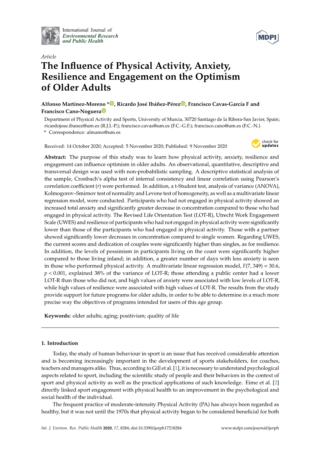 The Influence of Physical Activity, Anxiety, Resilience And