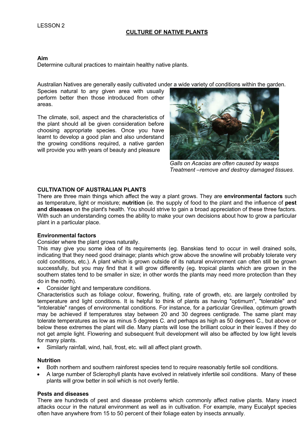 Lesson 2 Culture of Native Plants