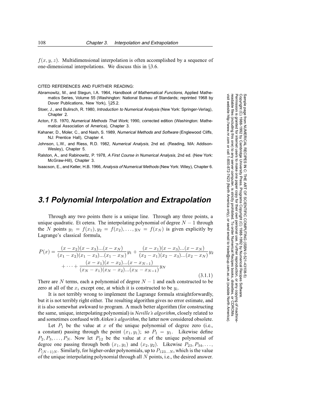 3.1 Polynomial Interpolation and Extrapolation